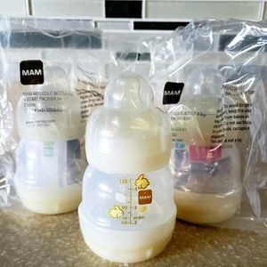 3 MAM Anti-Colic Bottles & Pacifiers